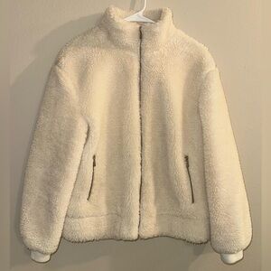 Universal Thread Women’s Size Medium Sherpa Fleece Zip Up Jacket Cream Pockets